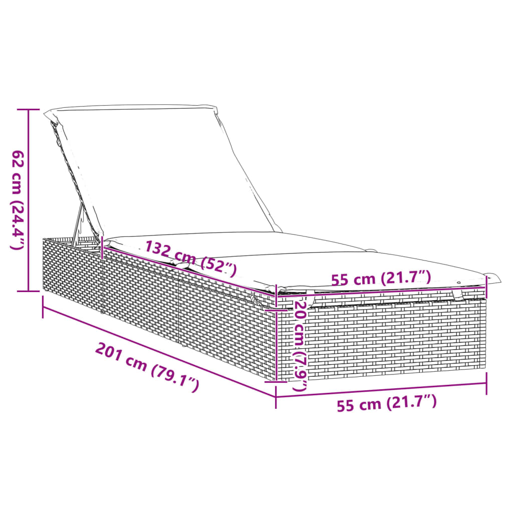 vidaXL Ligbed met tafel 1 st poly rattan grijs