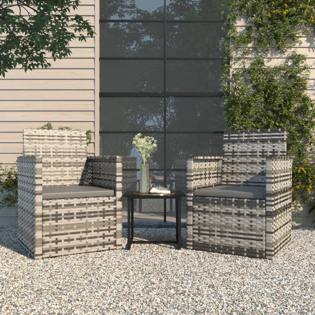 vidaXL 3-delige Loungeset met kussens poly rattan grijs