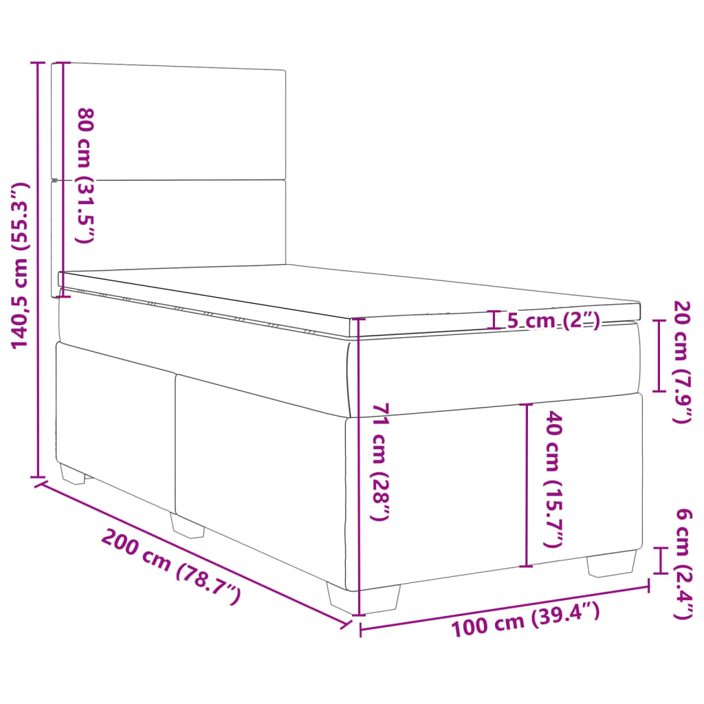 vidaXL Boxspring met matras fluweel lichtgrijs 100x200 cm