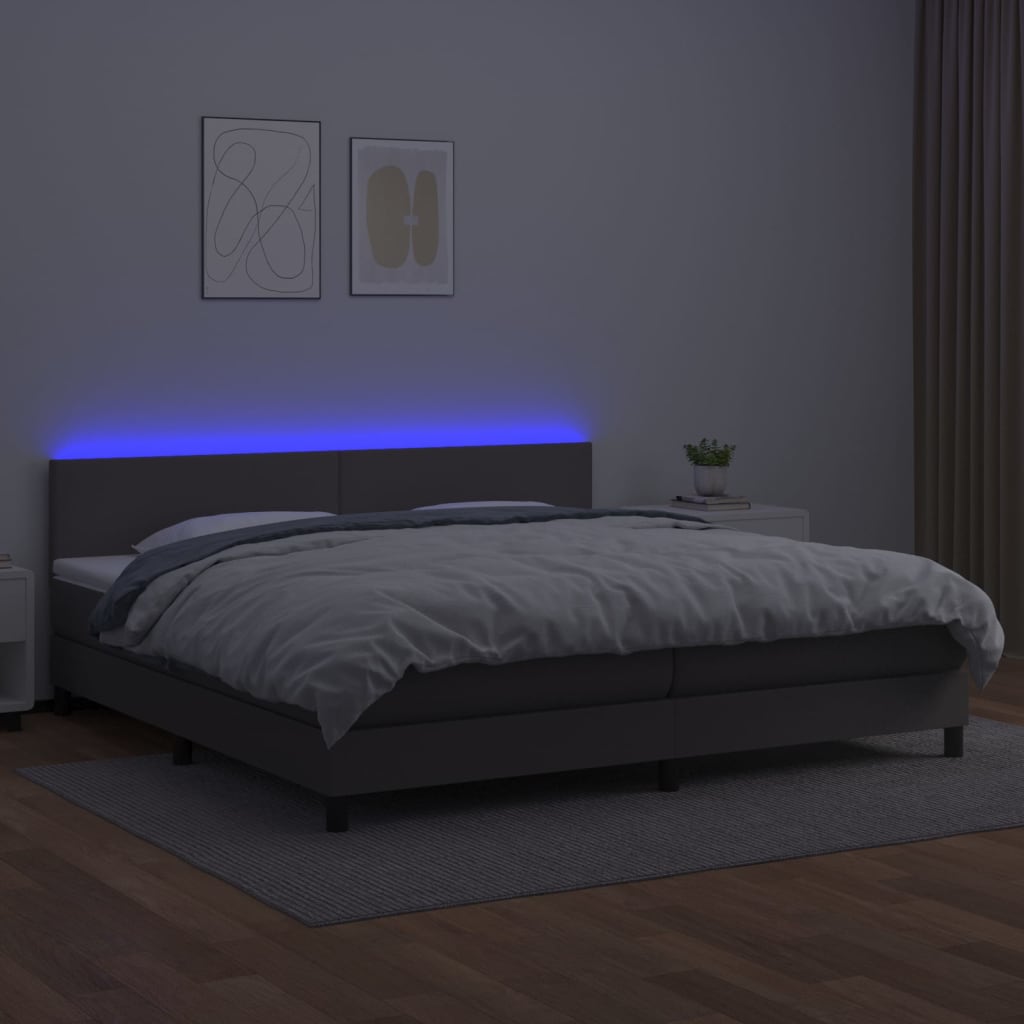 vidaXL Boxspring met matras en LED kunstleer grijs 200x200 cm