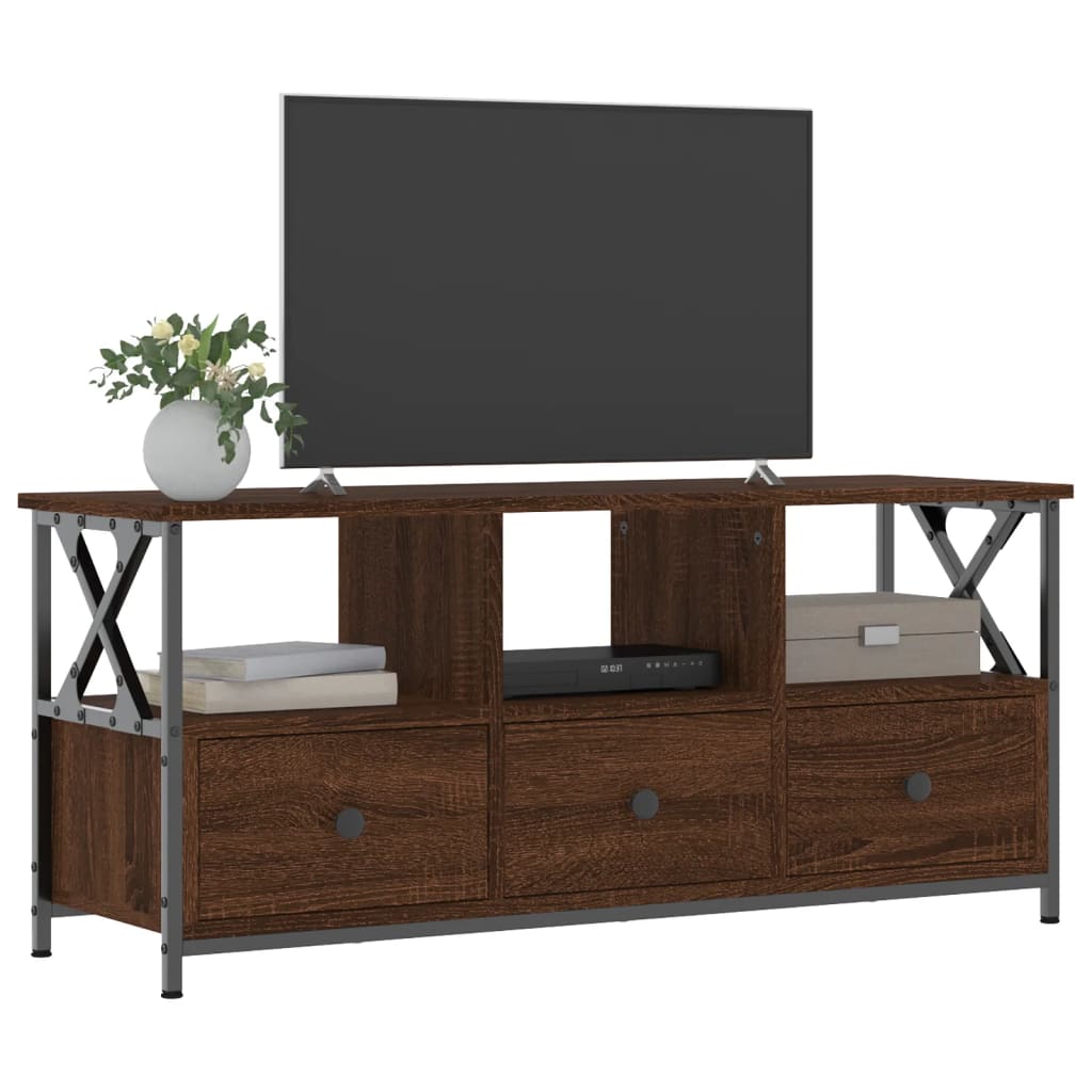 vidaXL Tv-meubel 102x33x45 cm bewerkt hout en ijzer bruin eikenkleur