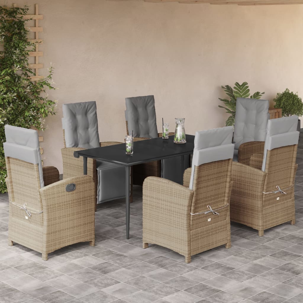 vidaXL 7-delige Tuinset met kussens poly rattan beige