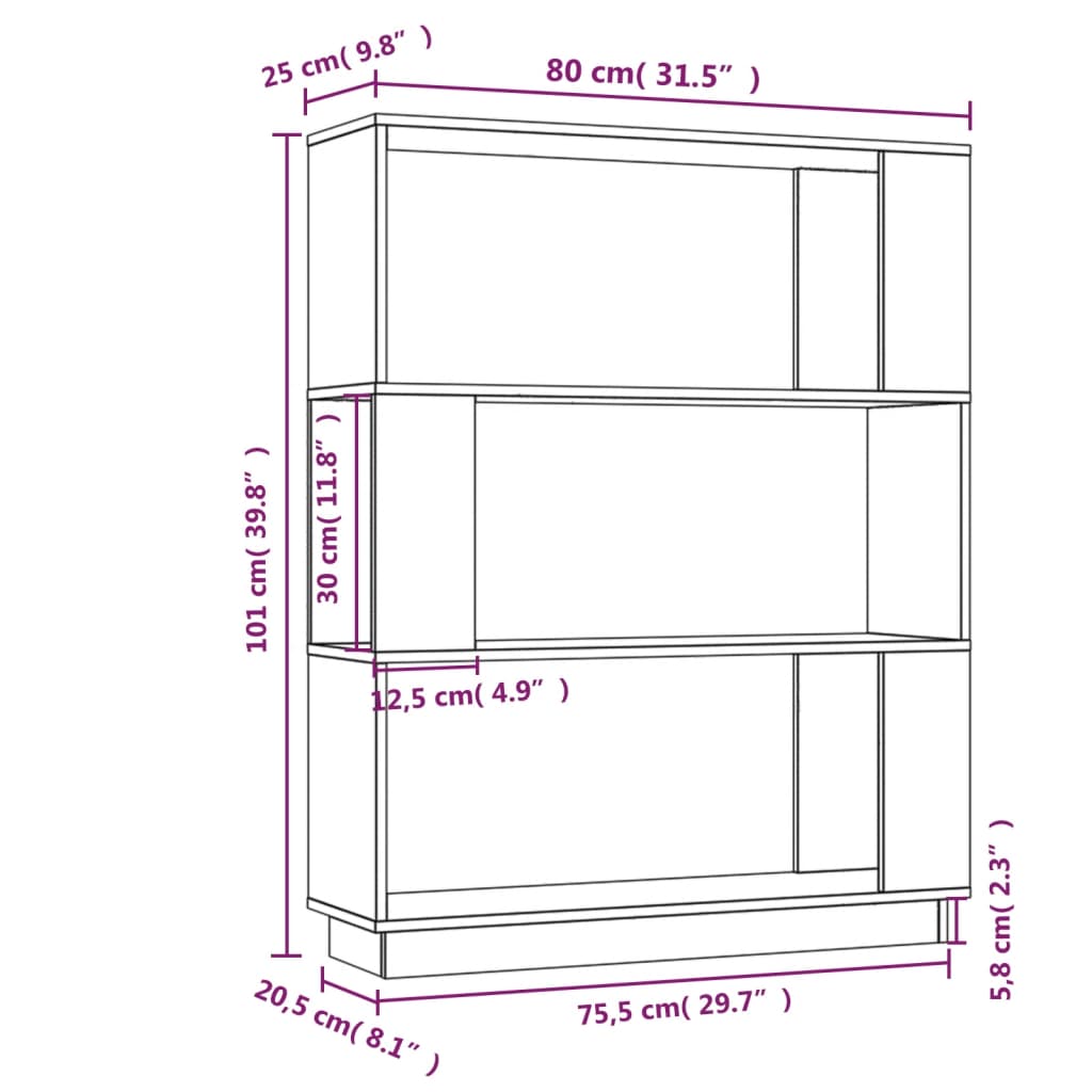 vidaXL Boekenkast/kamerscherm 80x25x101 cm massief grenenhout