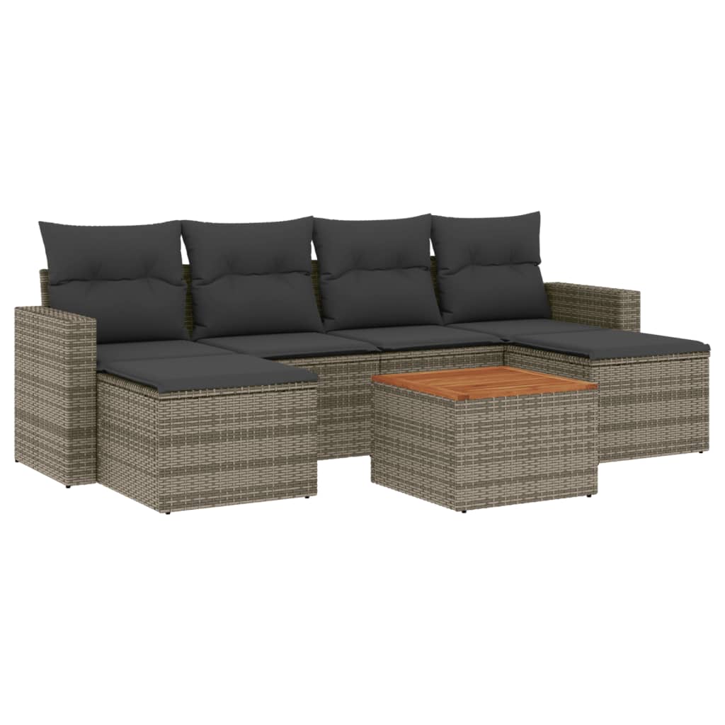 vidaXL 7-delige Loungeset met kussens poly rattan grijs