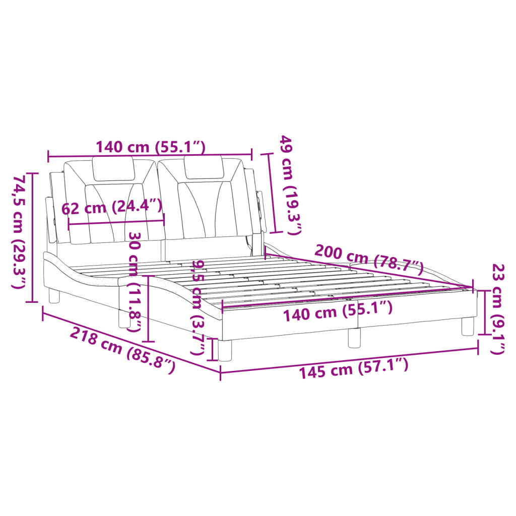 vidaXL Bedframe met LED-verlichting kunstleer bruin 140x200 cm