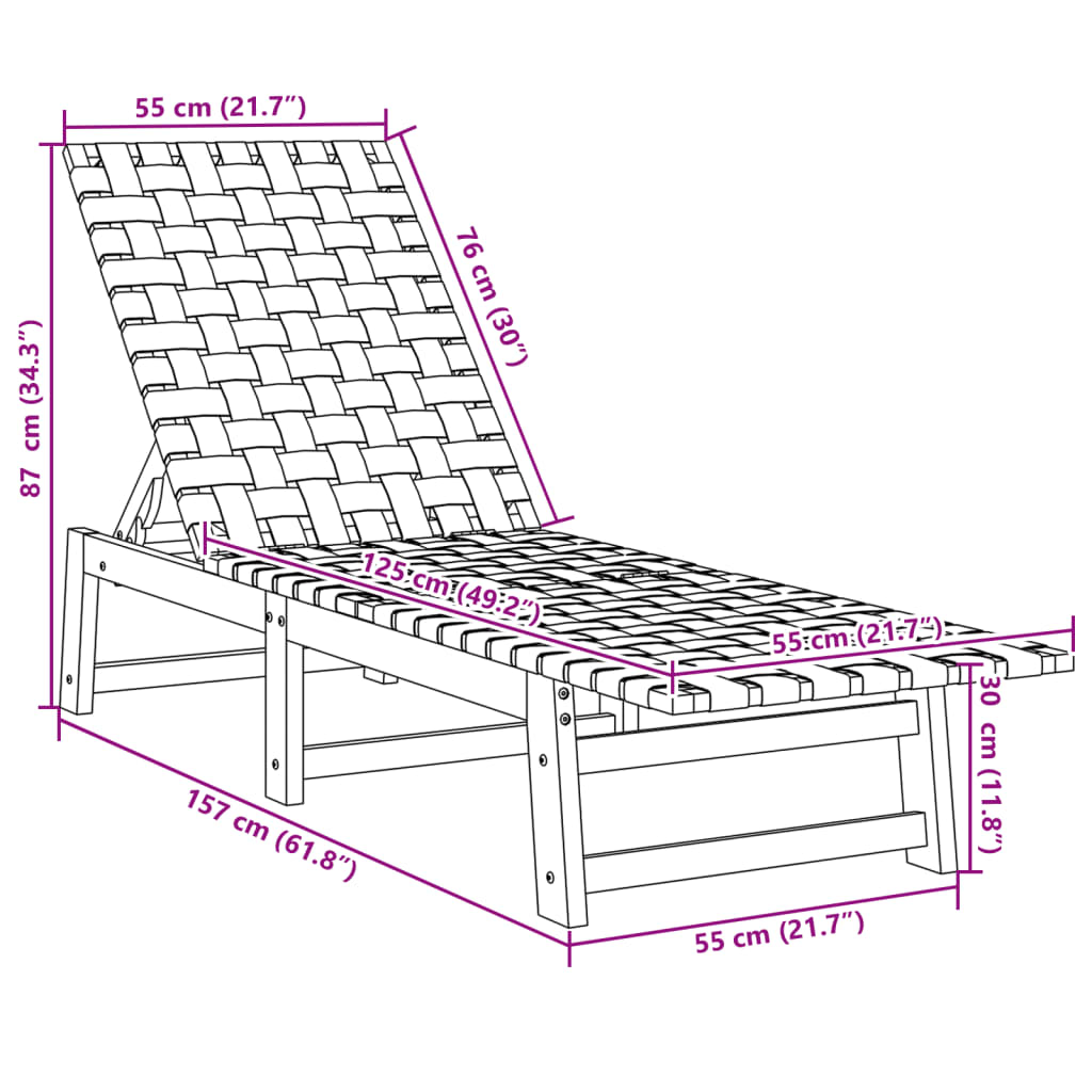 vidaXL Ligbed met tafel massief acaciahout en stof donkerblauw