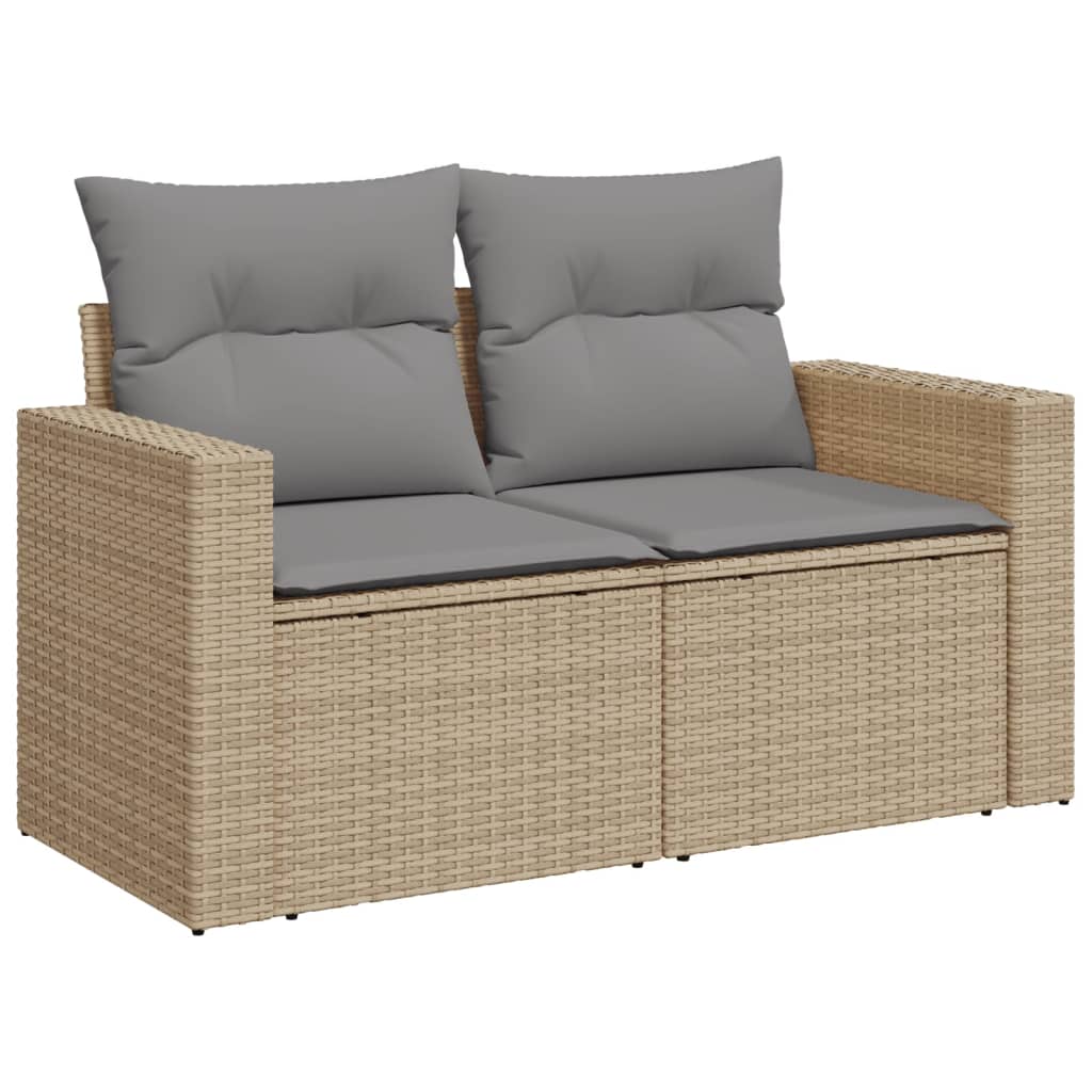 vidaXL Tuinbank 2-zits met kussens poly rattan beige