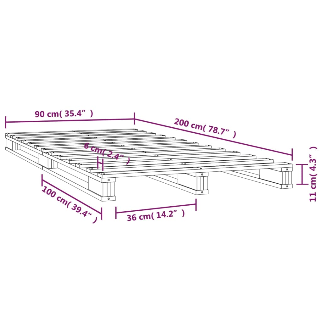 vidaXL Palletbed massief grenenhout wit 90x200 cm