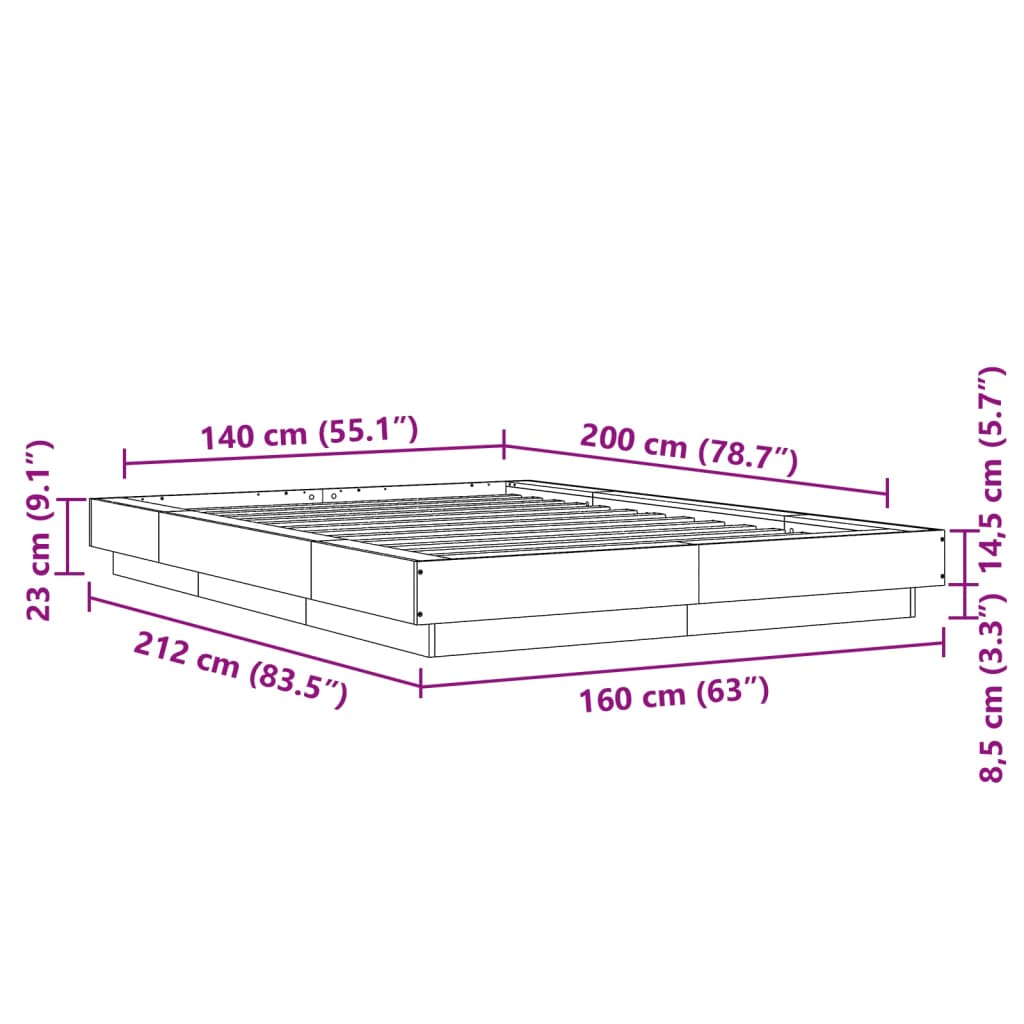 vidaXL Bedframe bewerkt hout zwart 140x200 cm