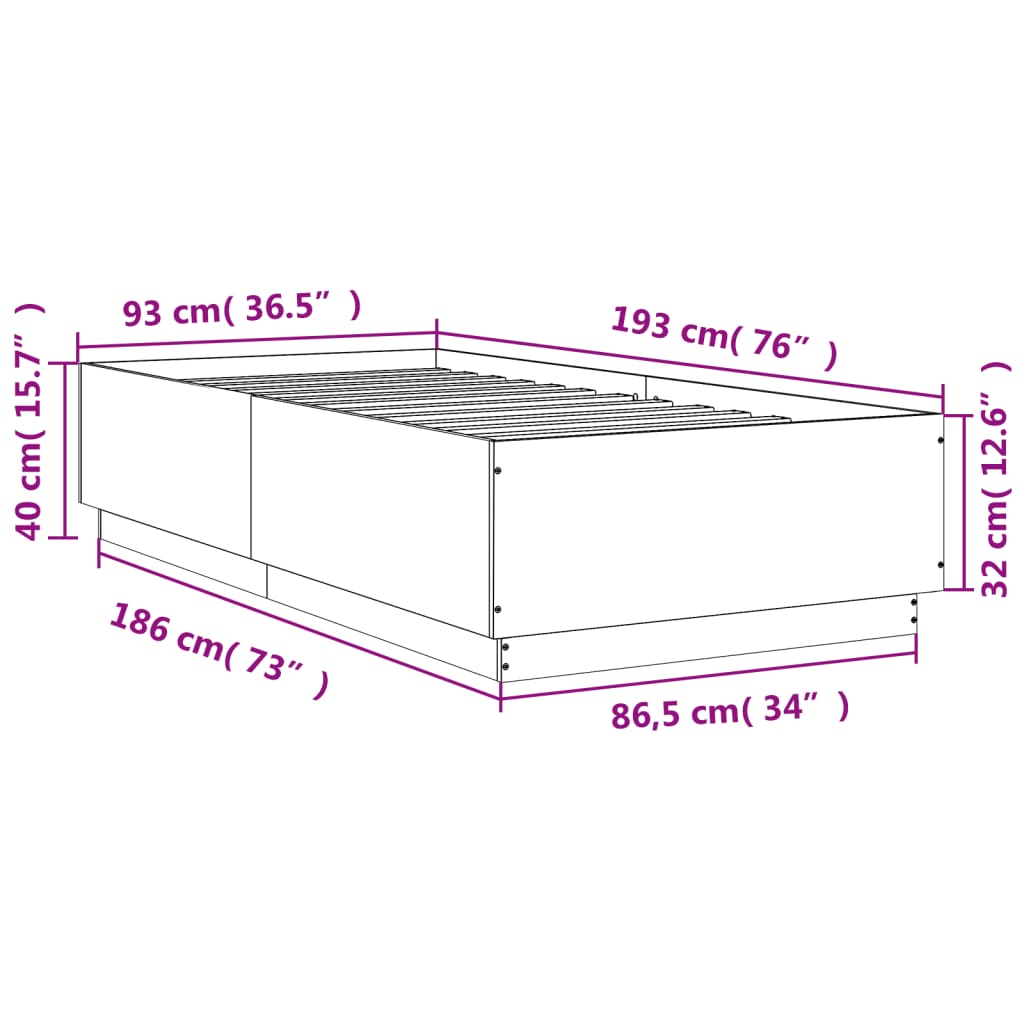 vidaXL Bedframe bewerkt hout betongrijs 90x190 cm