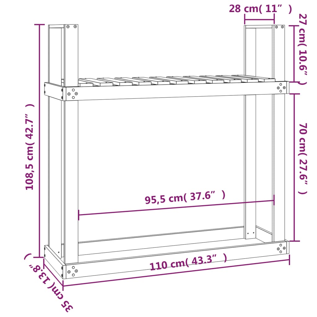 vidaXL Haardhoutrek 110x35x108,5 cm massief grenenhout grijs