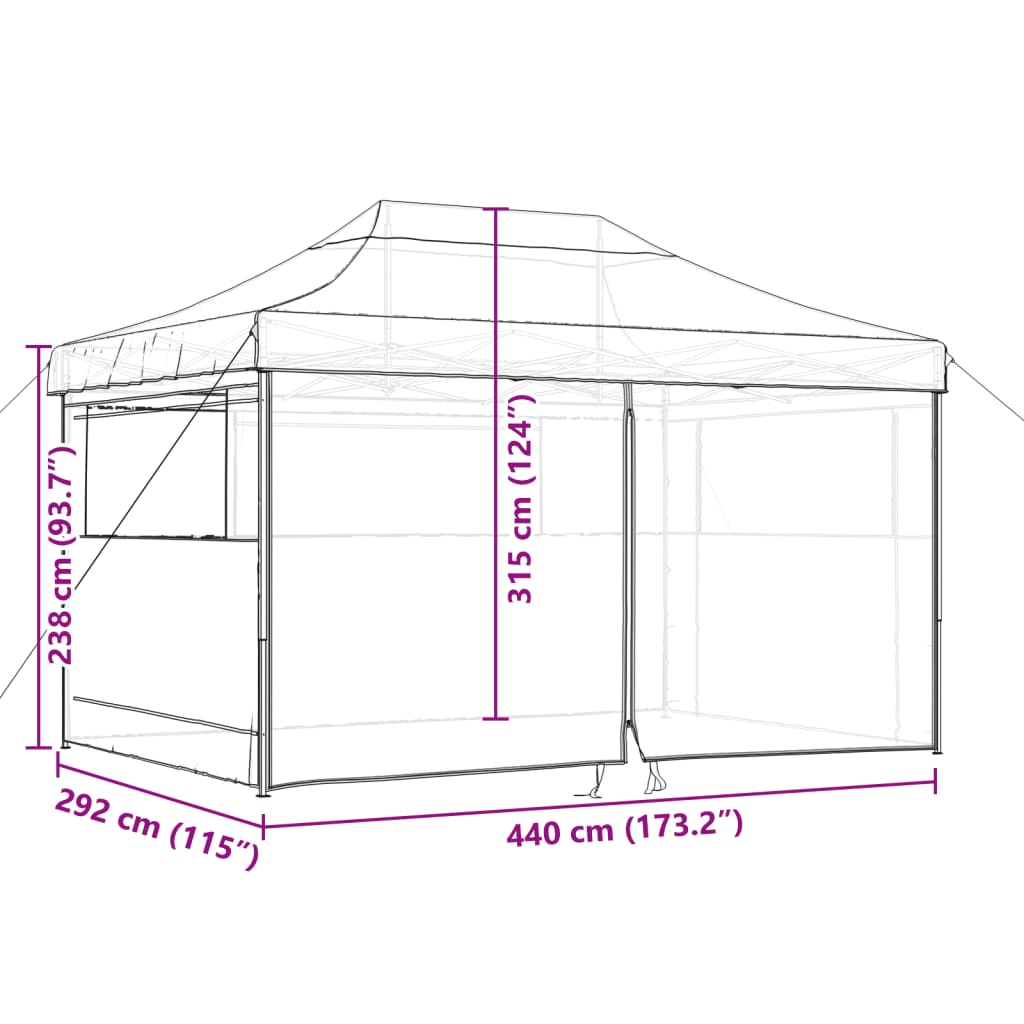 vidaXL Partytent inklapbaar pop-up met 4 zijwanden bordeauxrood