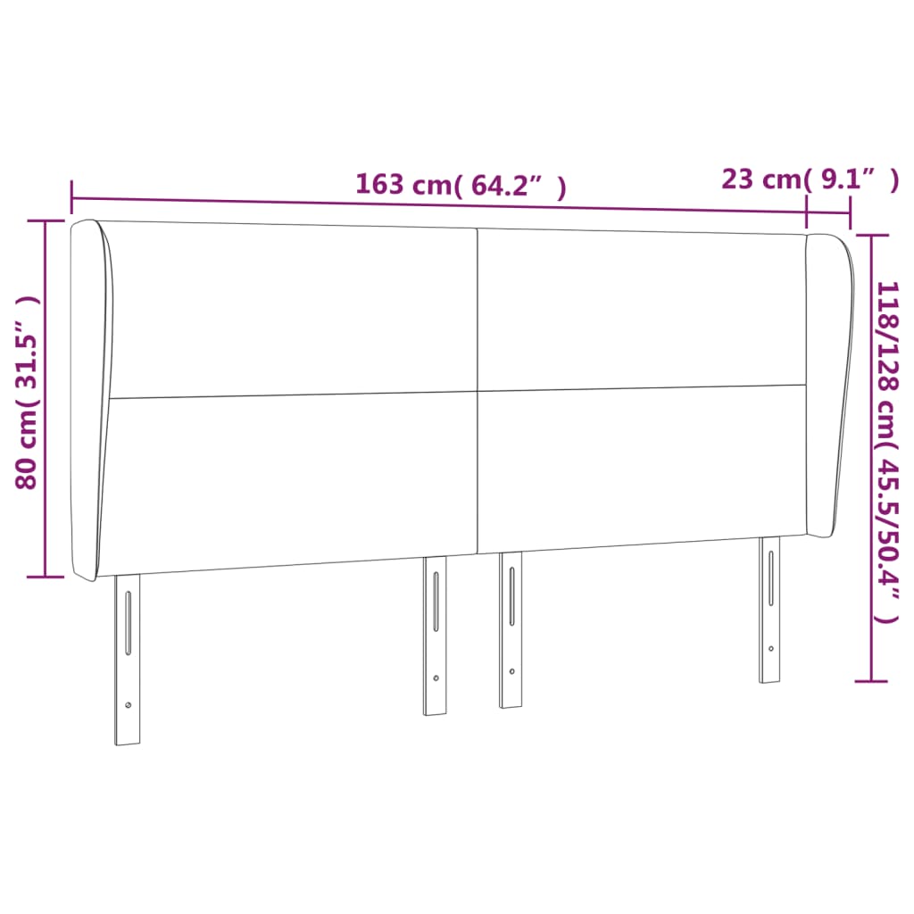 vidaXL Hoofdbord met randen 163x23x118/128 cm stof blauw