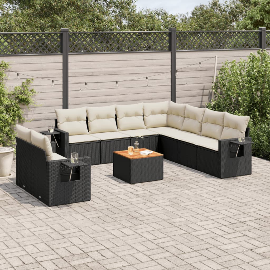 vidaXL 10-delige Loungeset met kussens poly rattan zwart