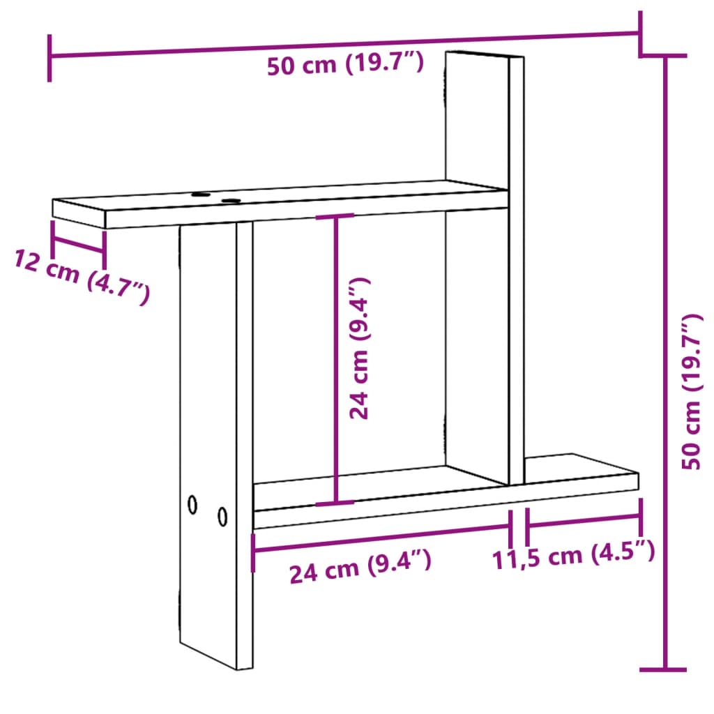 vidaXL Wandschappen 2 st 50x12x50 cm bewerkt hout bruin eikenkleurig