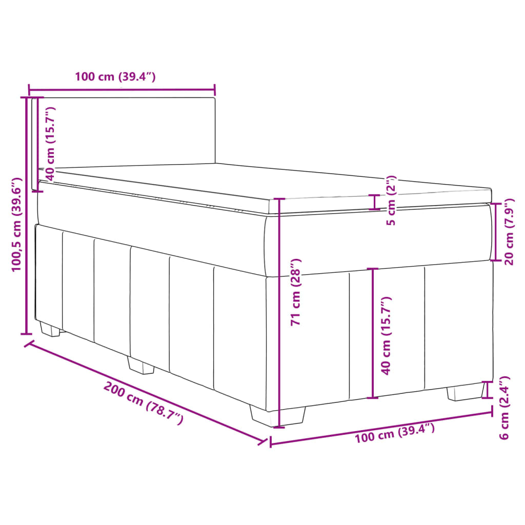 vidaXL Boxspring met matras stof lichtgrijs 100x200 cm