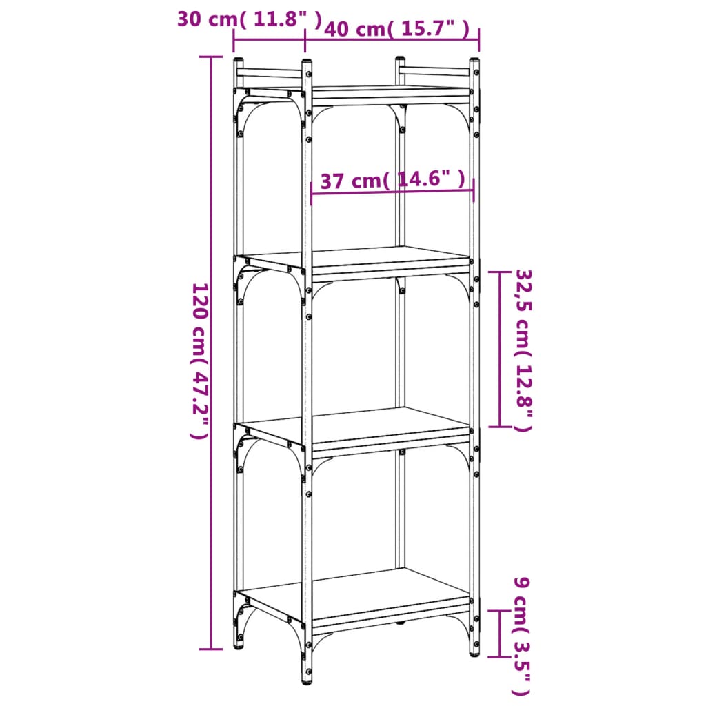 vidaXL Boekenkast 4-laags 40x30x120 cm bewerkt hout zwart