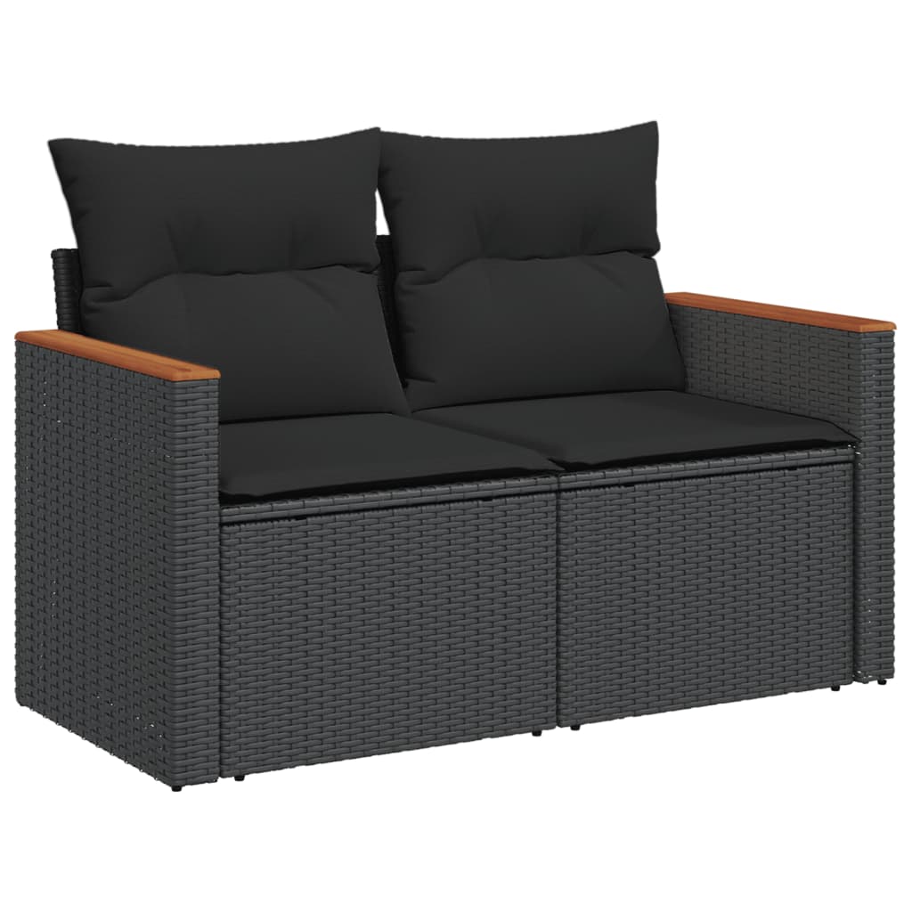 vidaXL 9-delige Loungeset met kussens poly rattan zwart