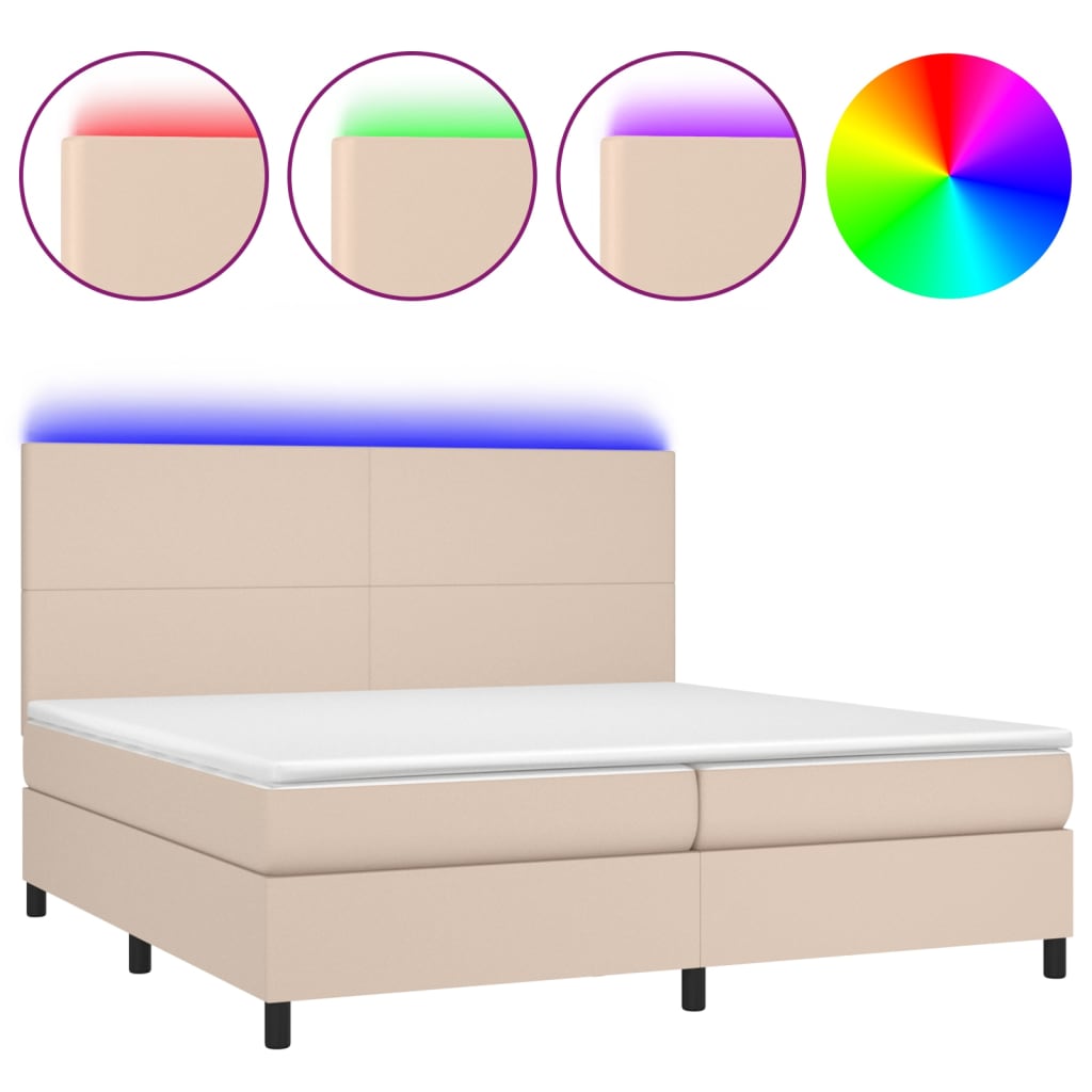 vidaXL Boxspring met matras en LED kunstleer cappuccinokleur 200x200cm