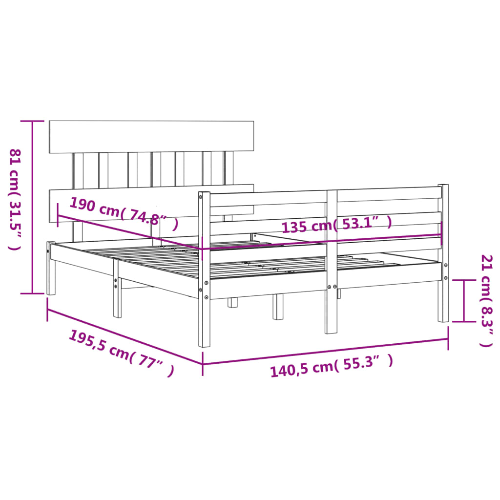 vidaXL Bedframe met hoofdbord massief hout