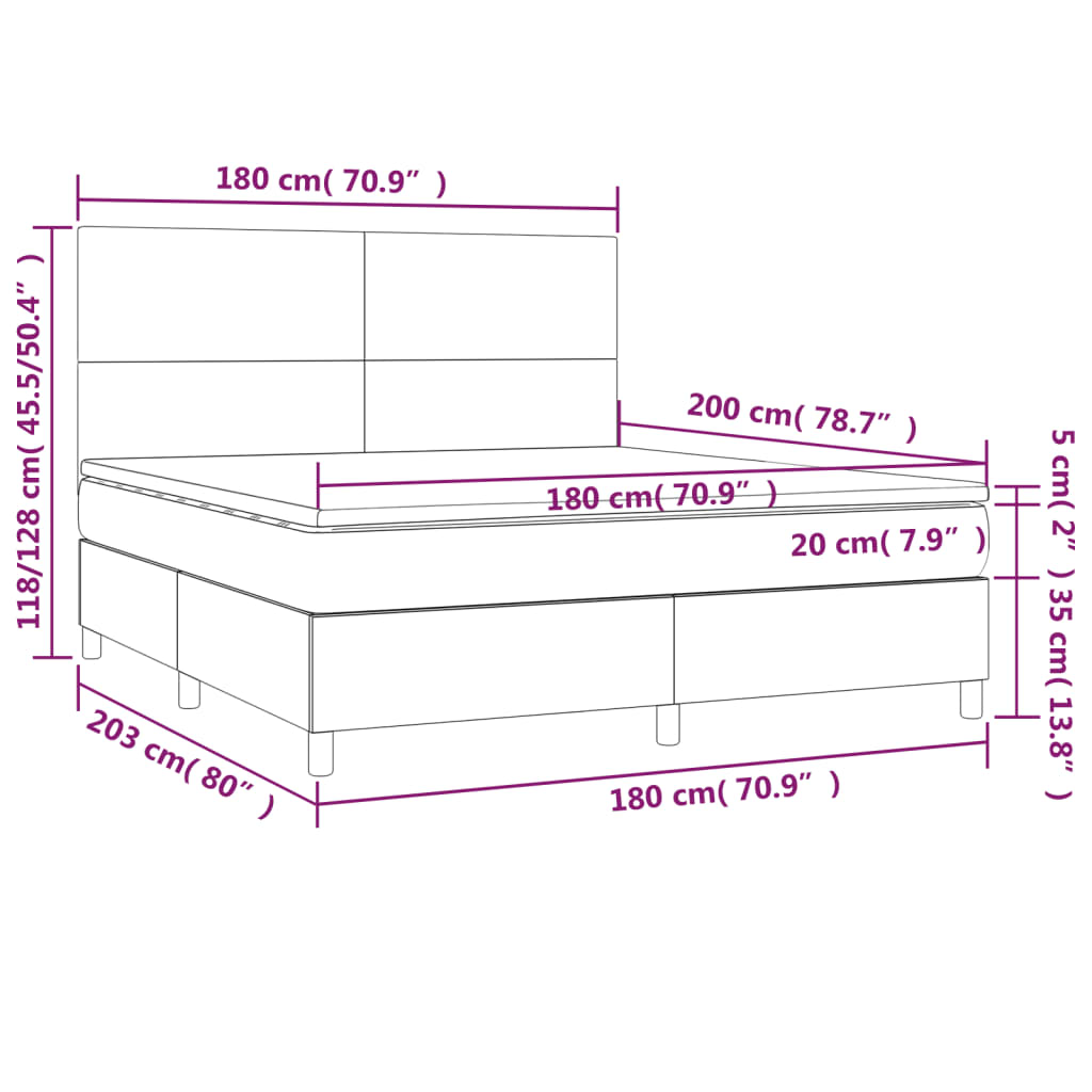 vidaXL Boxspring met matras fluweel lichtgrijs 180x200 cm