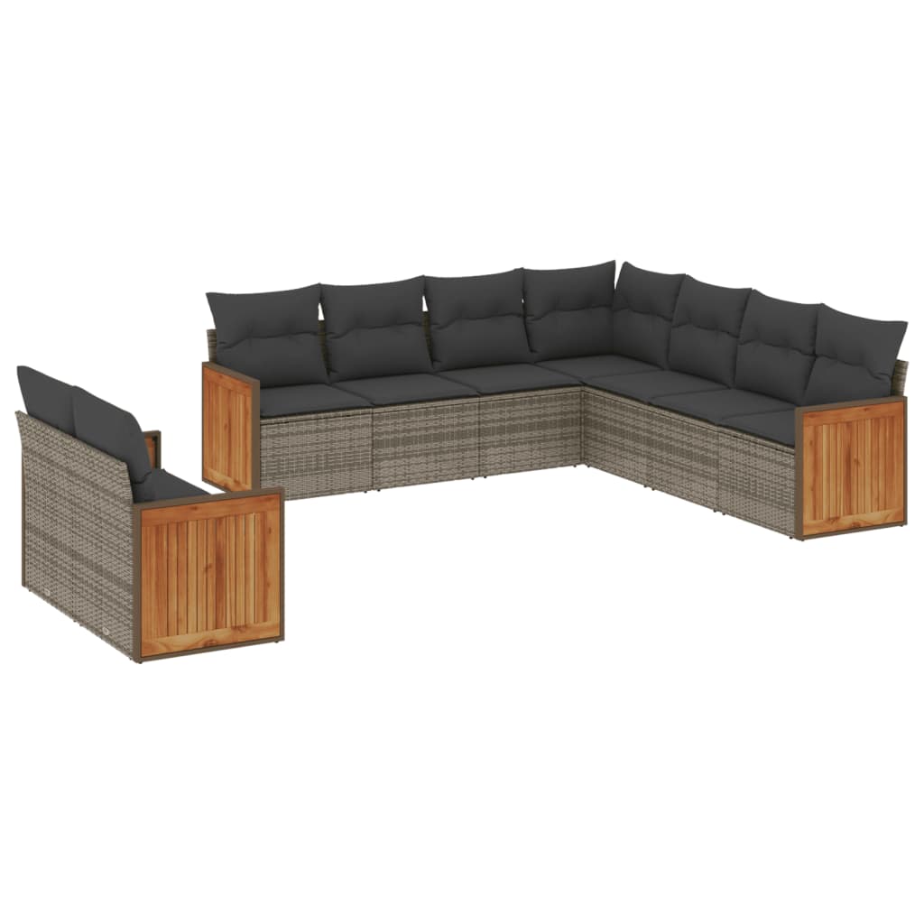 vidaXL 9-delige Loungeset met kussens poly rattan grijs