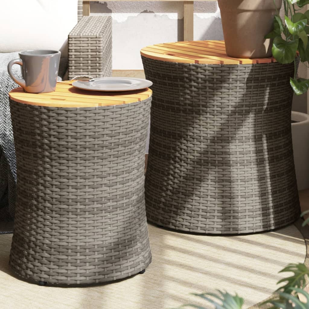 vidaXL Tuinbijzettafels 2 st met houten blad poly rattan grijs