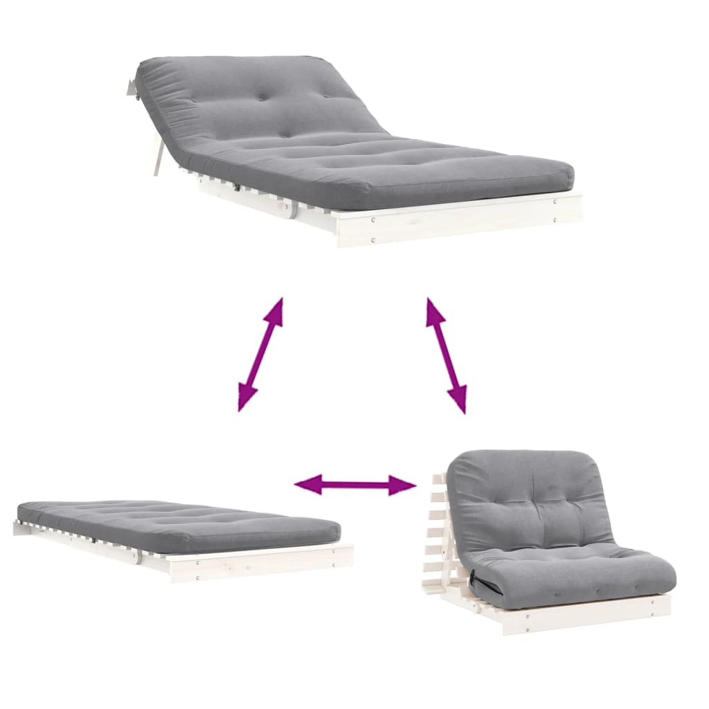 vidaXL Futon slaapbank met matras 100x206x11 cm massief grenenhout wit