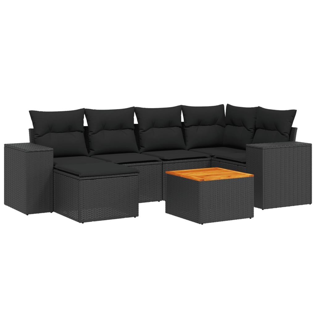 vidaXL 7-delige Loungeset met kussens poly rattan zwart