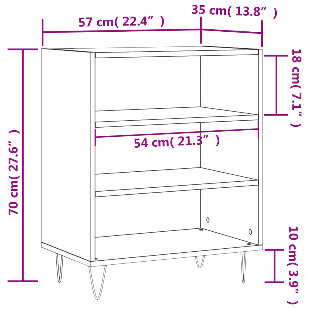 vidaXL Dressoir 57x35x70 cm bewerkt hout wit