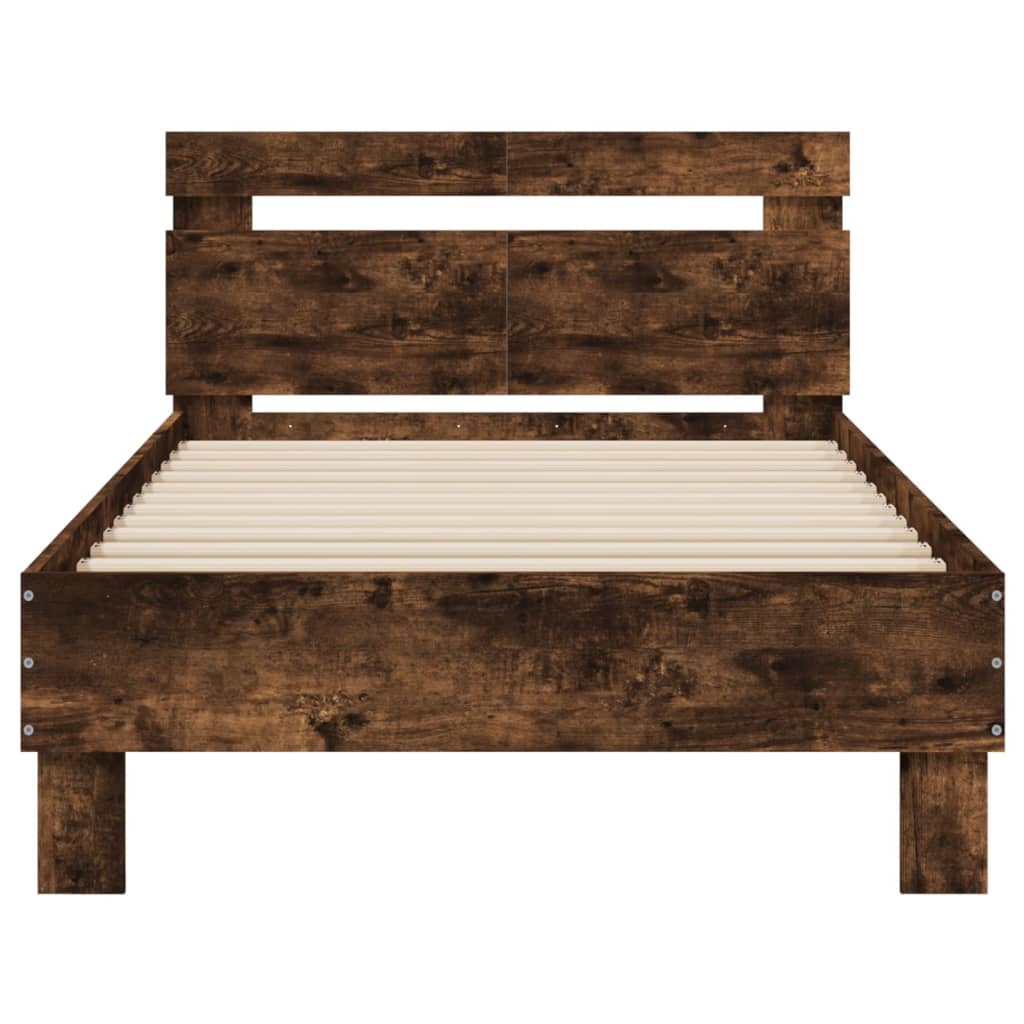 vidaXL Bedframe met hoofdeinde bewerkt hout gerookt eiken 100x200 cm