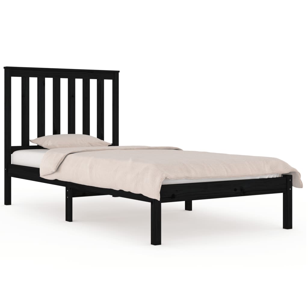 vidaXL Bedframe massief grenenhout zwart 75x190 cm