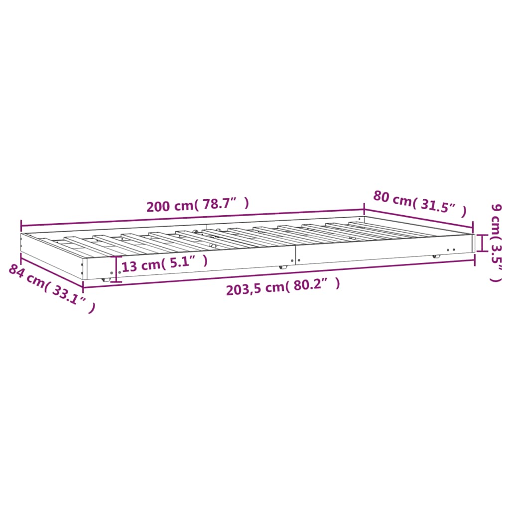 vidaXL Bedframe zonder matras massief grenenhout wit 80x200 cm