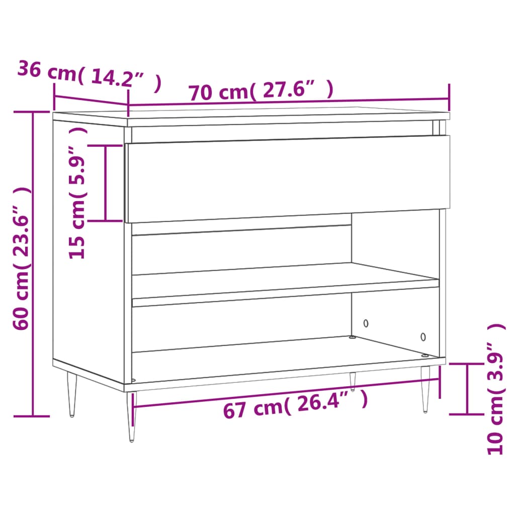 vidaXL Schoenenkast 70x36x60 cm bewerkt hout bruin eikenkleur