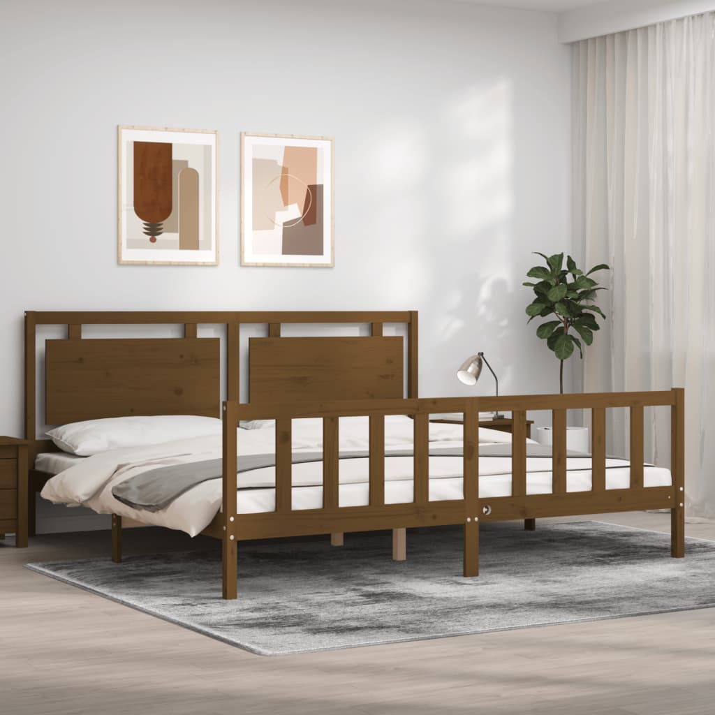 vidaXL Bedframe met hoofdbord massief hout honingbruin 200x200 cm