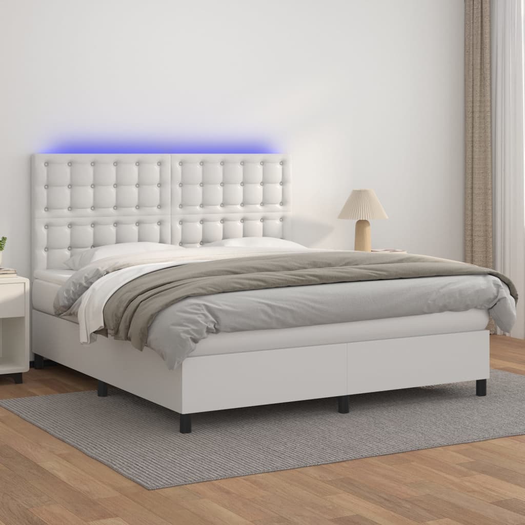 vidaXL Boxspring met matras en LED kunstleer wit 180x200 cm