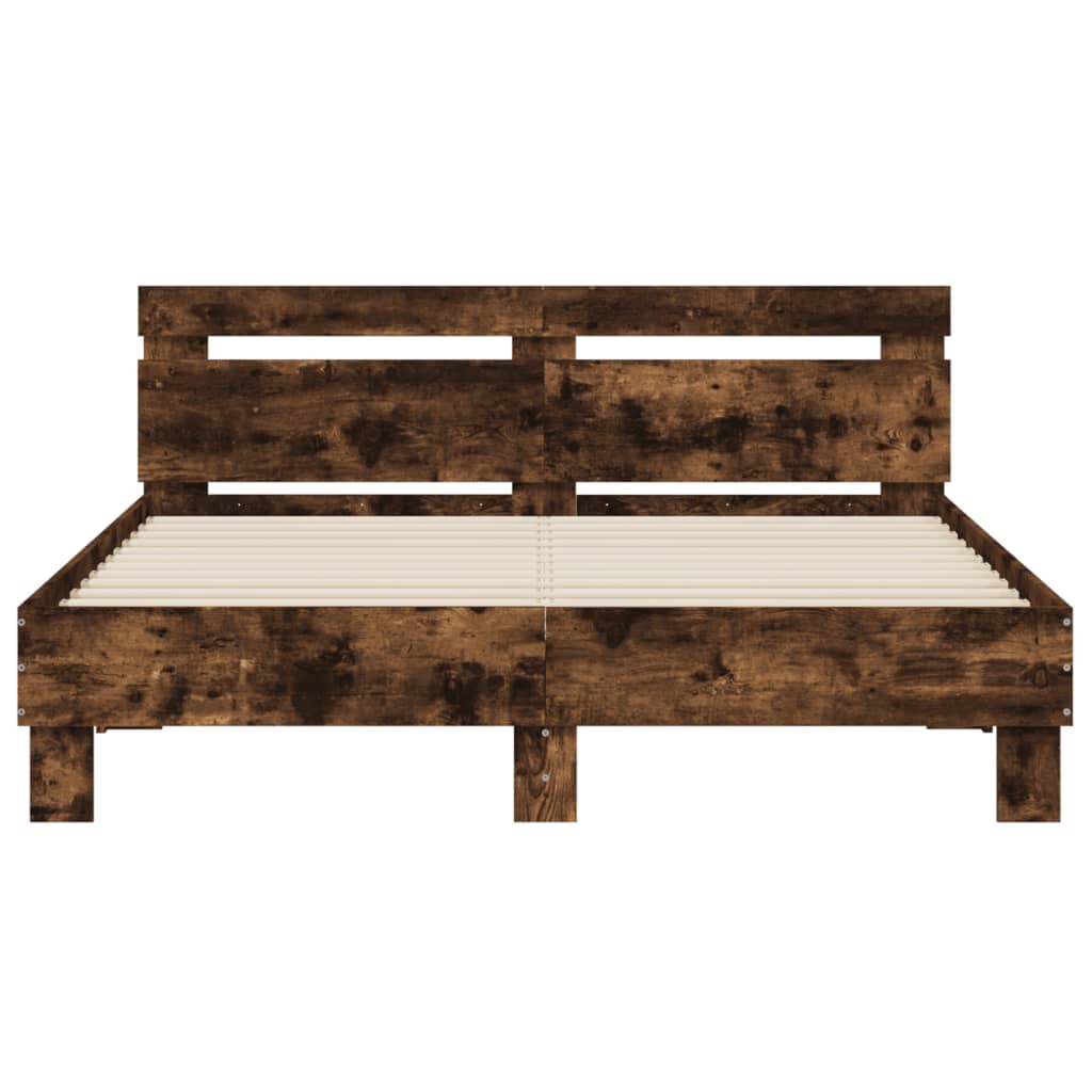 vidaXL Bedframe met hoofdeinde bewerkt hout gerookt eiken 140x200 cm