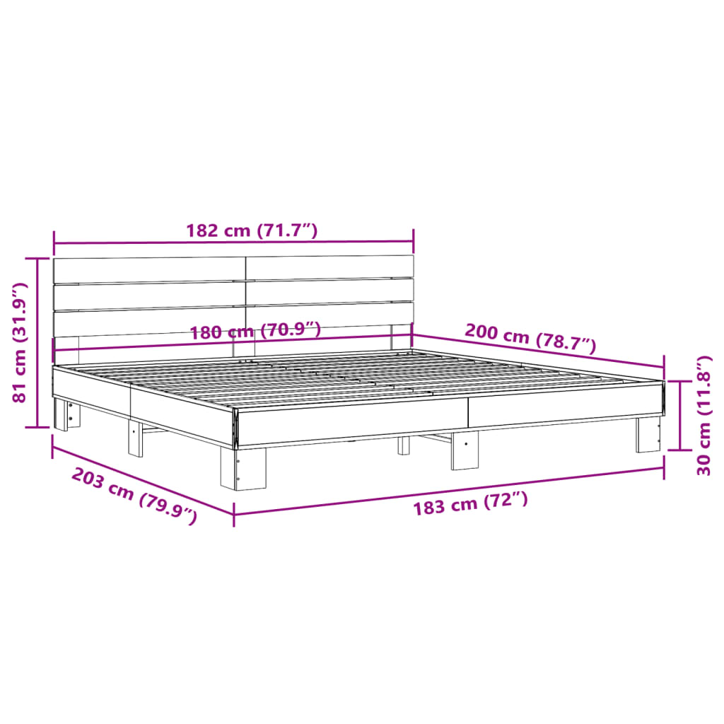 vidaXL Bedframe bewerkt hout metaal bruin eikenkleur 180x200 cm