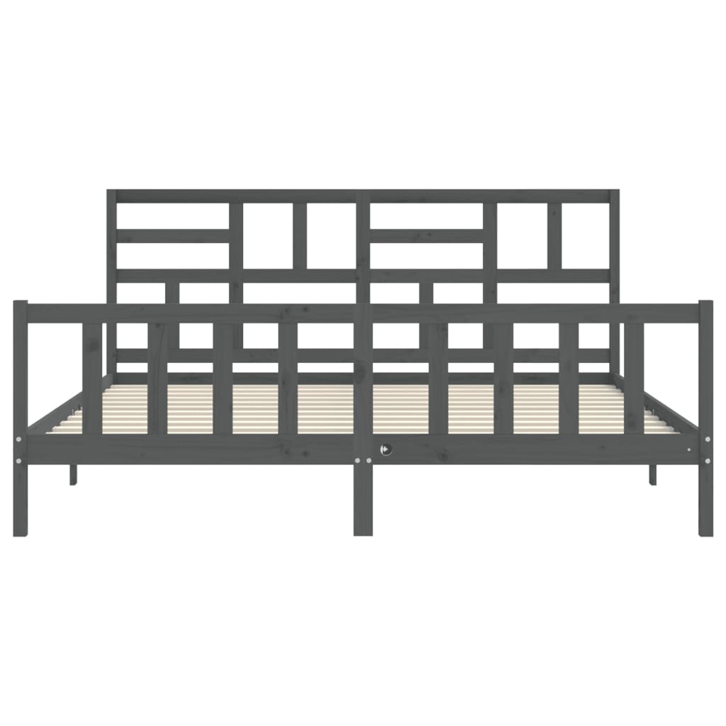 vidaXL Bedframe met hoofdbord massief hout grijs 200x200 cm