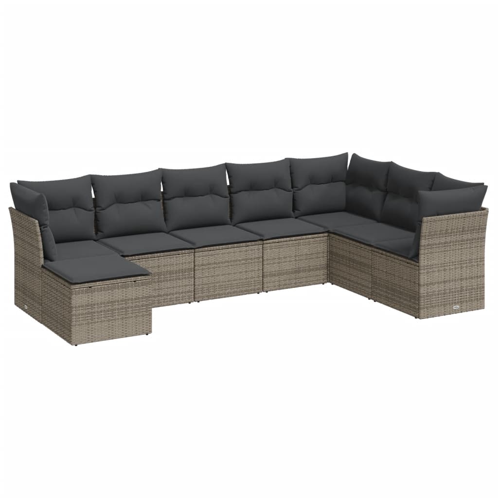 vidaXL 8-delige Loungeset met kussens poly rattan grijs