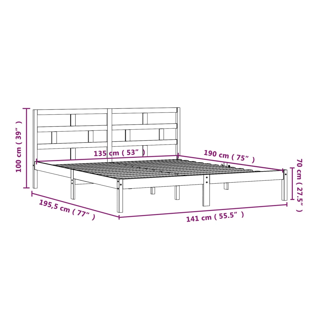 vidaXL Bedframe massief hout grijs 135x190 cm