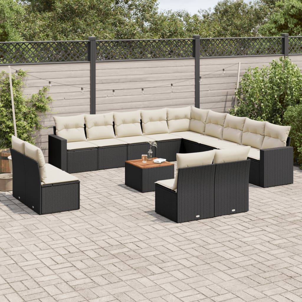 vidaXL 14-delige Loungeset met kussens poly rattan zwart