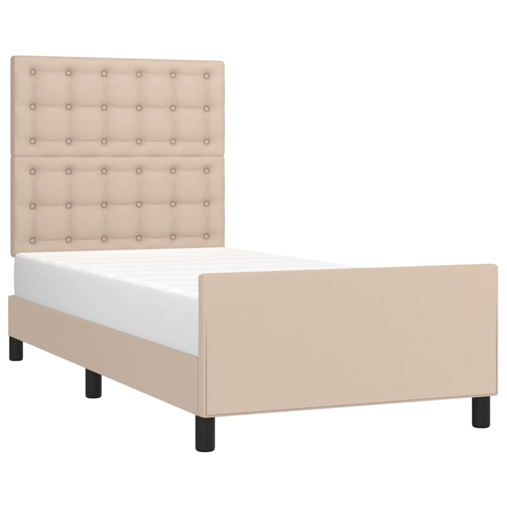 vidaXL Bedframe met hoofdbord kunstleer cappuccinokleurig 90x200 cm