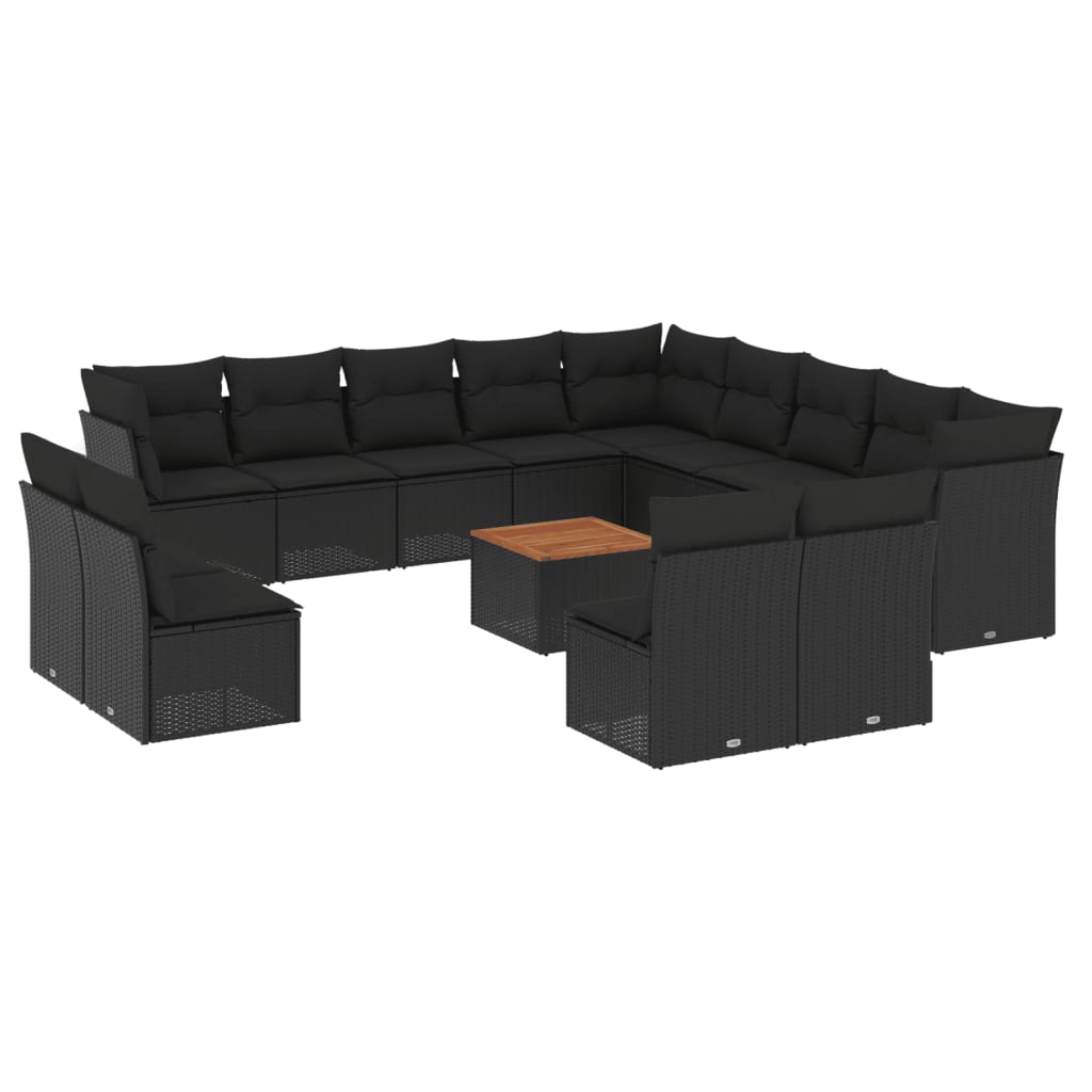 vidaXL 14-delige Loungeset met kussens poly rattan zwart