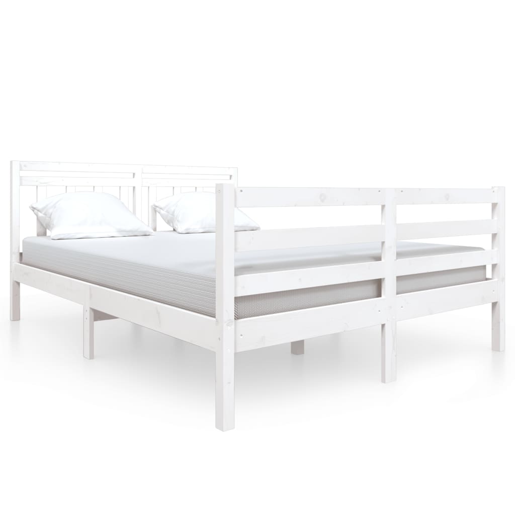 vidaXL Bedframe massief hout wit 135x190 cm