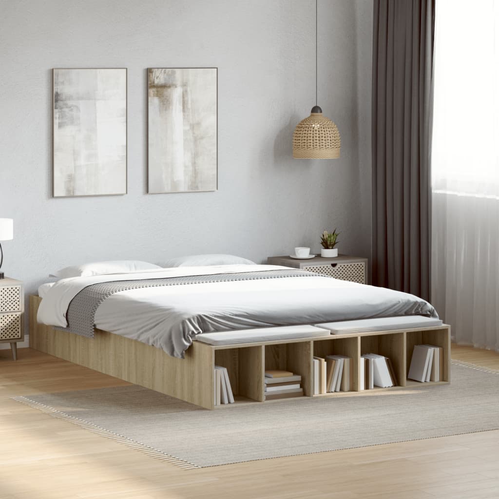 vidaXL Bedframe bewerkt hout sonoma eikenkleurig 90x190 cm