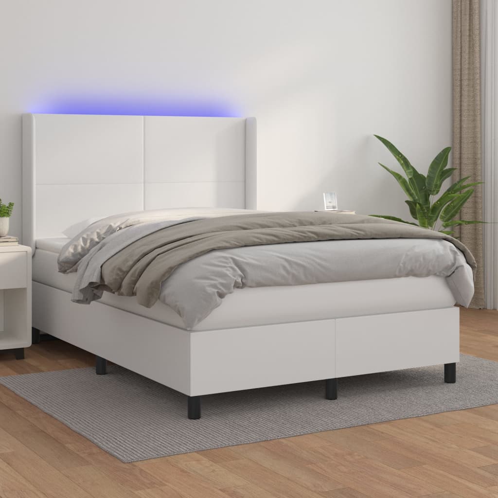 vidaXL Boxspring met matras en LED kunstleer wit 140x200 cm