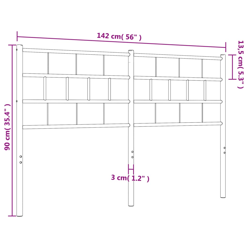 vidaXL Hoofdbord 135 cm metaal zwart