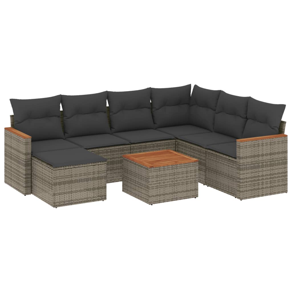 vidaXL 8-delige Loungeset met kussens poly rattan grijs