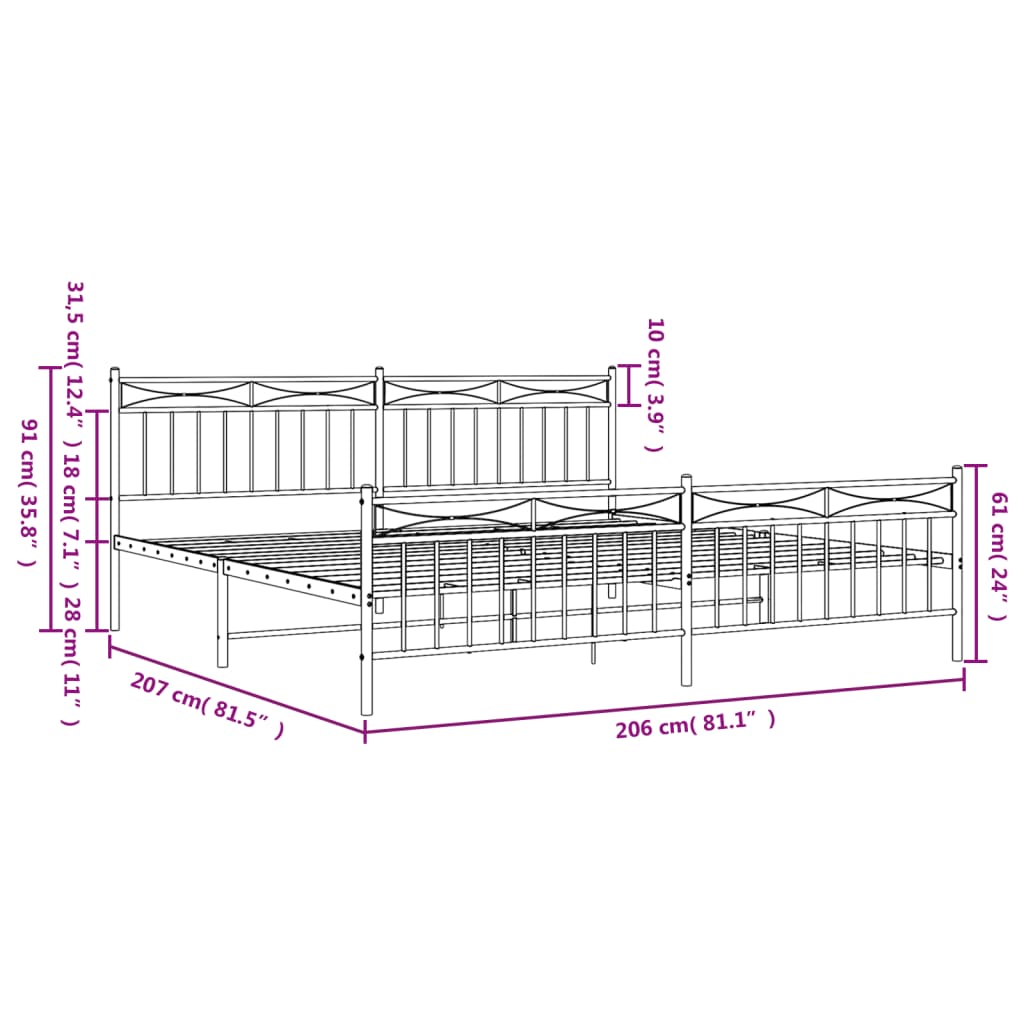 vidaXL Bedframe met hoofd- en voeteneinde metaal wit 200x200 cm